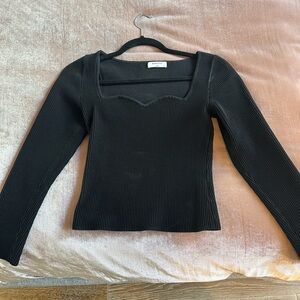 Black Ribbed Long Sleeve Top